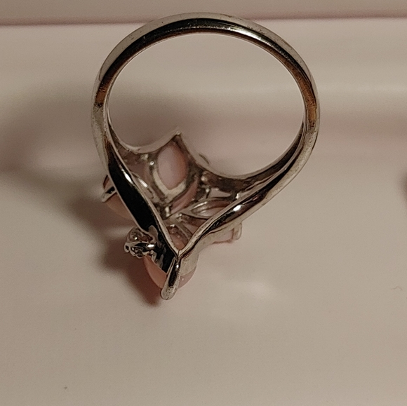 Vintage DK Coral and Tiny Diamonds in 925 Band Ring Size 8.25 to 8.5 - Picture 7 of 15